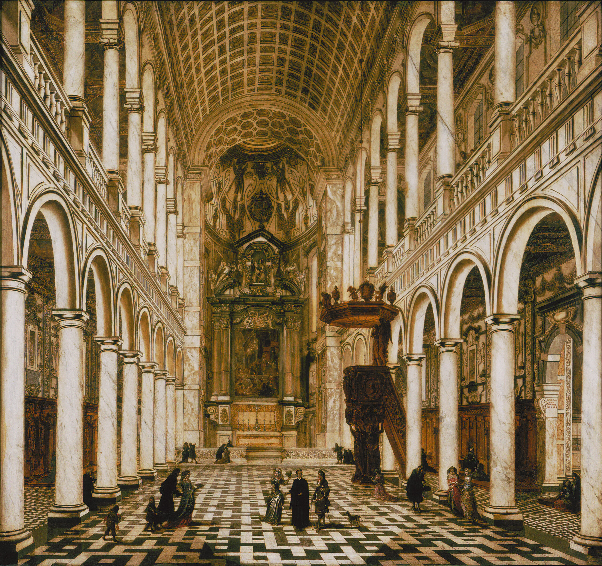 Schilderij het interieur van de Sint-Carolus Borromeuskerk in Antwerpen